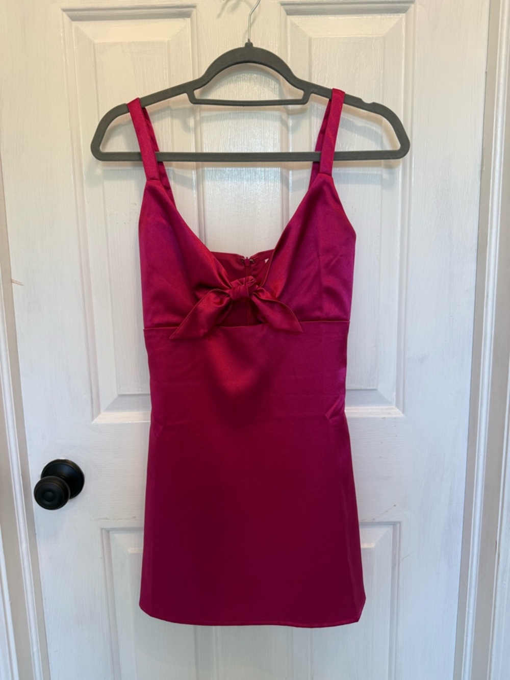 superdown Hot Pink Satin Dress with Bow Detail